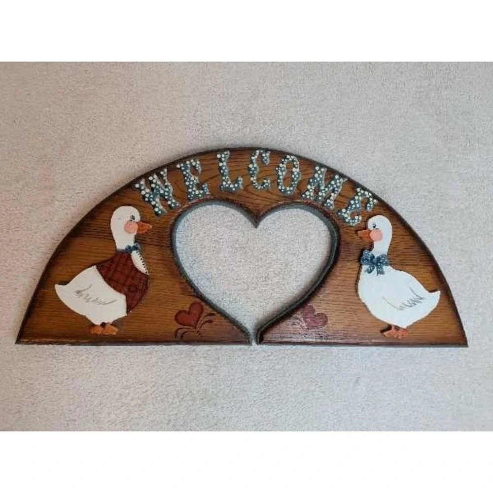 Vintage Country Welcome Sign Ducks Heart Arch Wall Hanging Rustic Decor